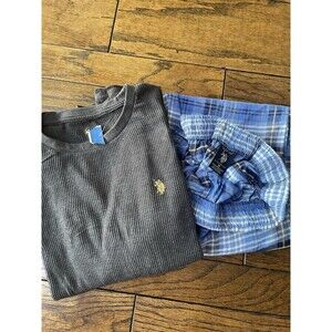New Polo Plaid Pajamas Size M Pants & Waffle Knit Top With Pony J48